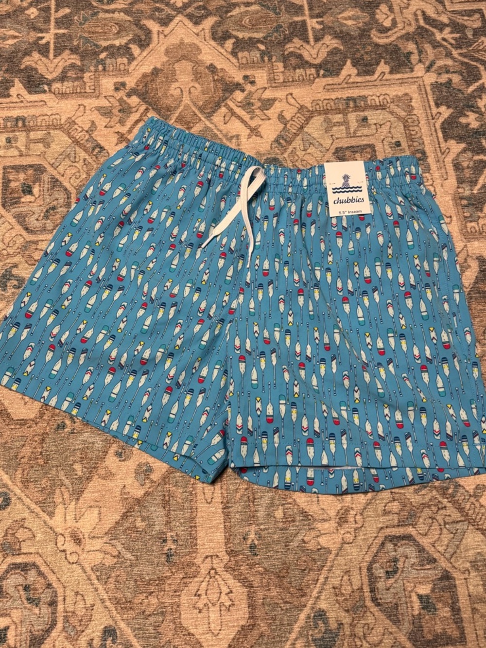 Chubbies Light Blue Oar Pattern Swim Trunks